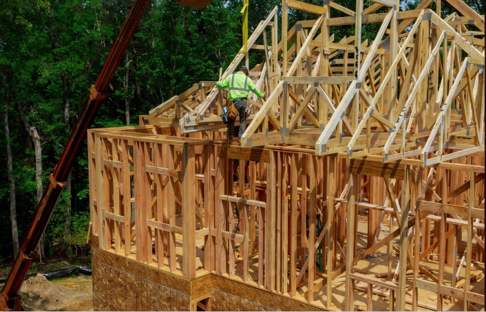 Framing Pro LA contractor working on second floor residential wood framing structure in Los Angeles